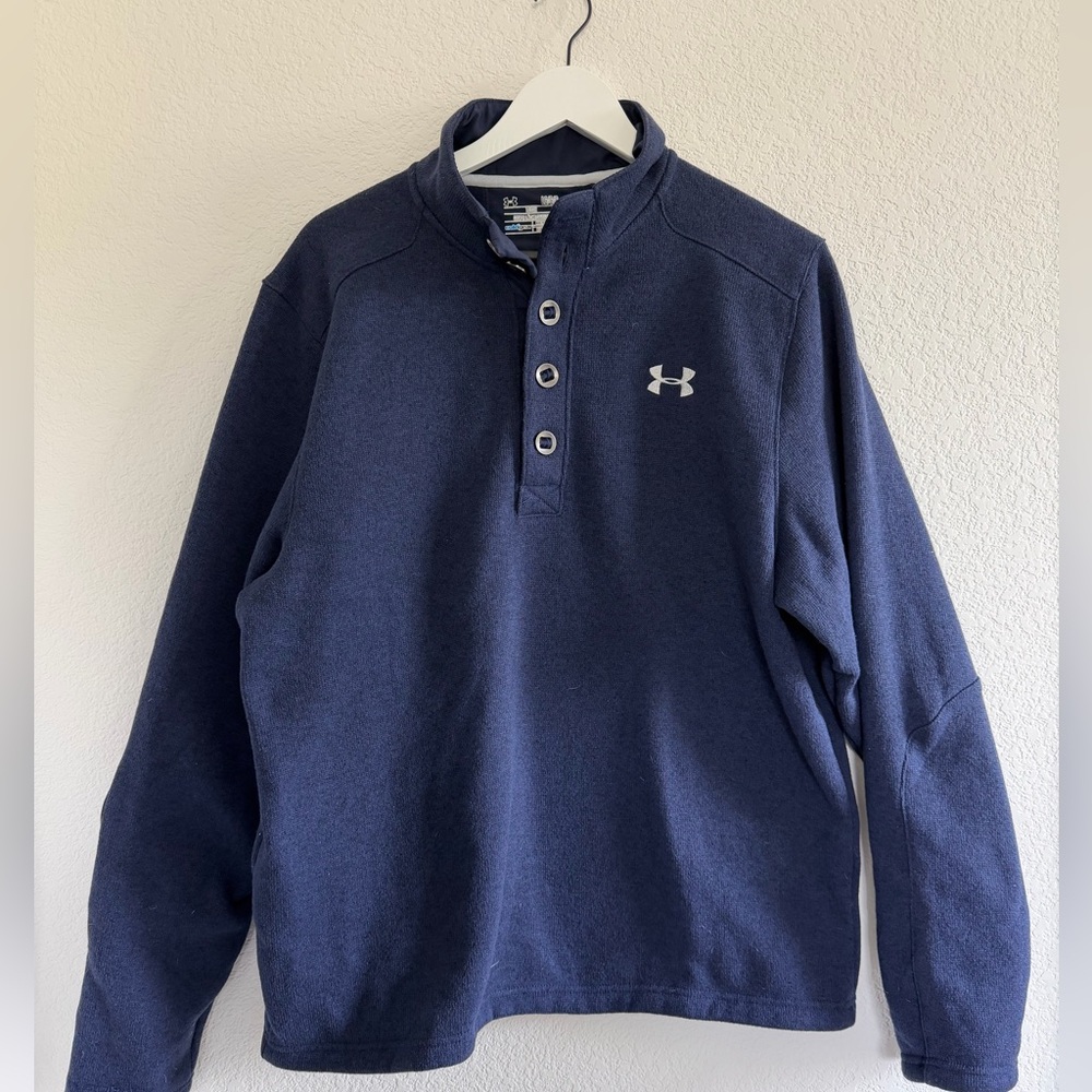 Under Armour Cold Gear Jacket Mens L Blue 1/4 button Pullover Loose Fit